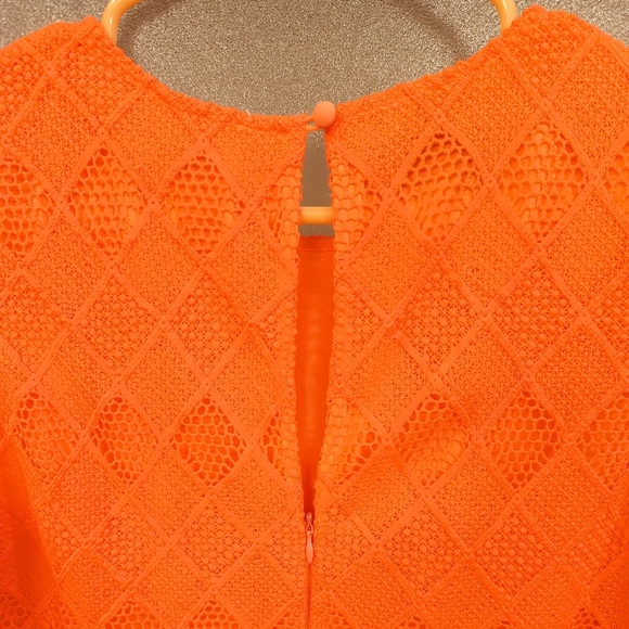 Donna Morgan Bright Coral Orange Crochet Lace Sheath Shift Mini Dress Sz 10 - Picture 5 of 7